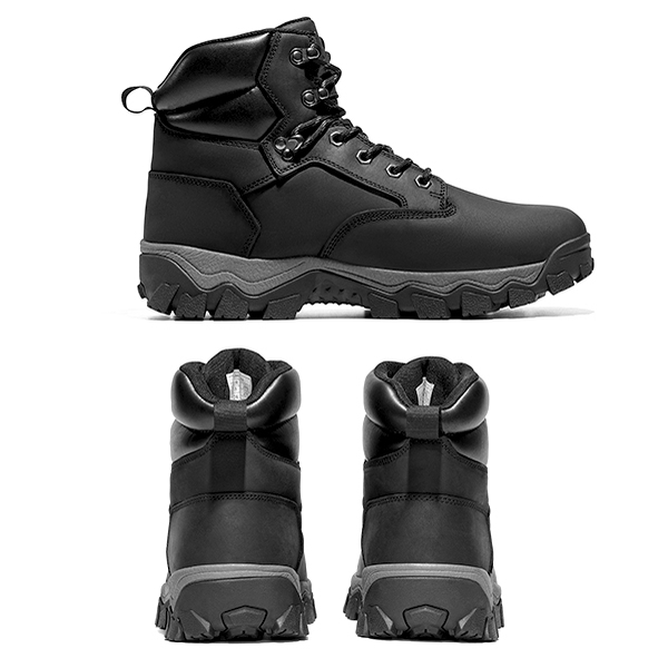 Men's Soft Toe Leather Work Hiking Boots - BLACK - 1